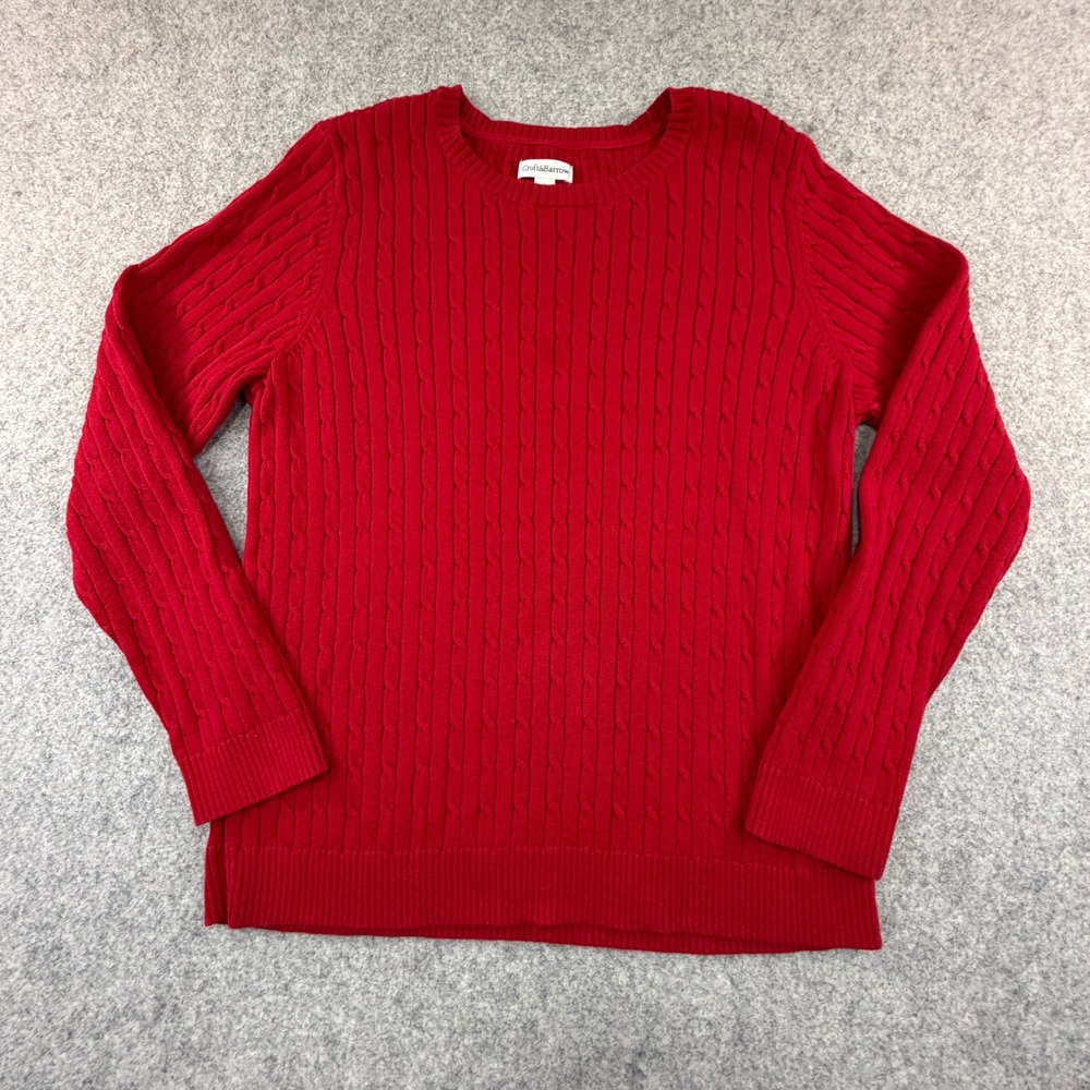 Croft & Barrow Womens Red Cable Knit Cotton Sweater Large Long Sleeve Crew Neck